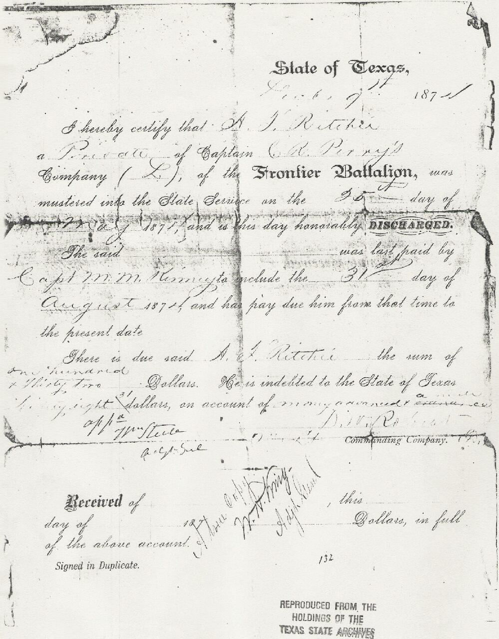 More discharge papers--A. T. Ritchie