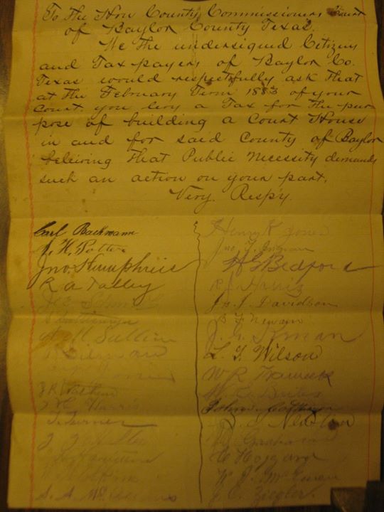 Baylor County, Texas Petition, 1883