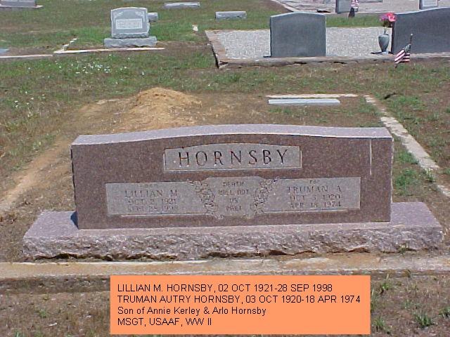 Tombstone of Truman A. and Lillian M. Hornsby