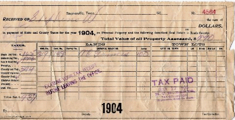State and County Tax Receipt of William Stephens