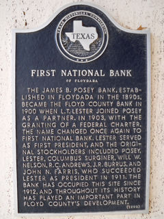 Historical Marker: First National Bank of Floydada, Floyd County, Texas