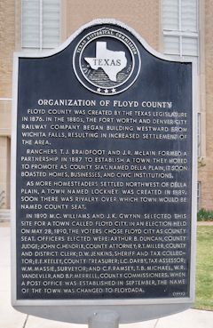 Historical Marker: Organization of Floyd County, Floyd County, Texas