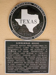 Historical Marker: Zimmerman House, Floyd County, Texas