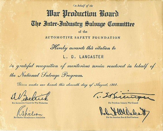 War Production Cert.