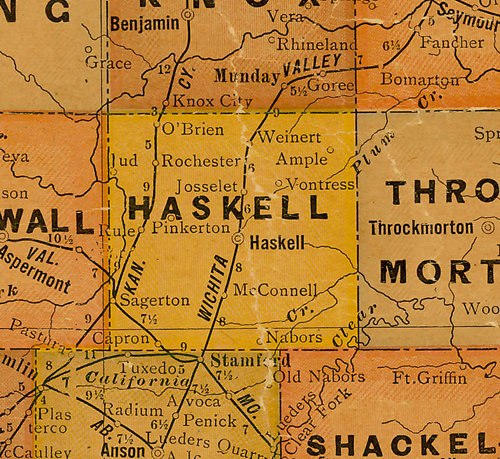 Circa 1925 Map of Haskell County, Texas