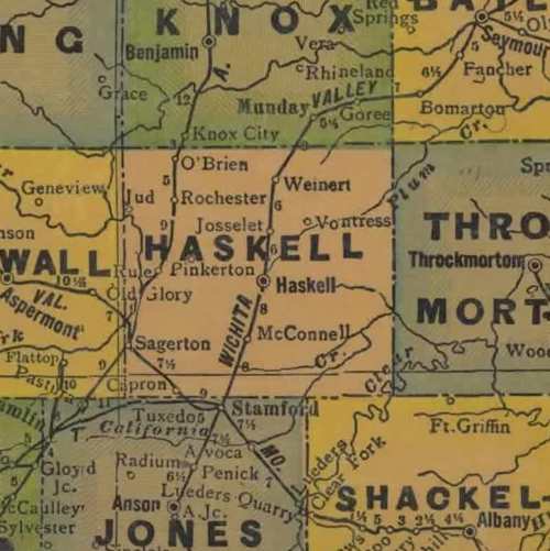 Circa 1945 Map of Haskell County, Texas