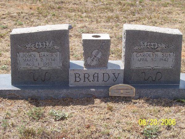Tombstone of John Darien Brady (1934-1983) and Carolyn Sue Brady (1942- )