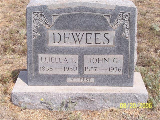 Tombstone of John G. DeWees (1857-1936) and Luella F. DeWees (1858-1950)