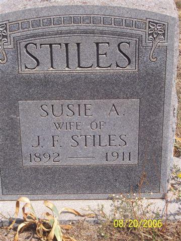 Tombstone of Susie A. Stiles (1892-1911)