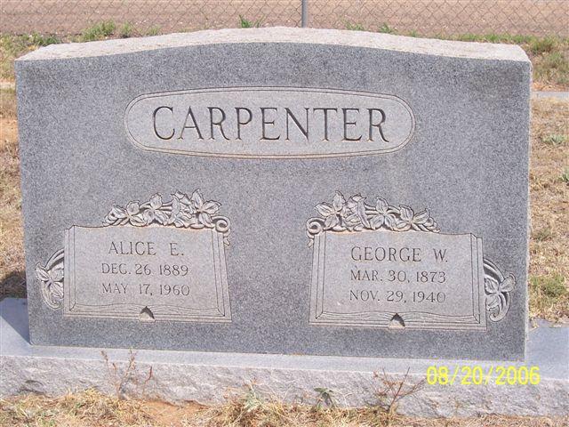 Tombstone of George W. Carpenter (1873-1940) and Alice E. Carpenter (1889-1960)