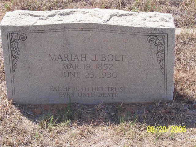 Tombstone of Mariah J. Bolt (1852-1930)
