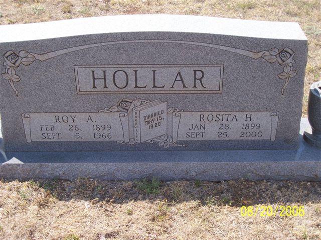 Tombstone of Roy A. Hollar (1899-1966) and Rosita H. Hollar (1899-2000)