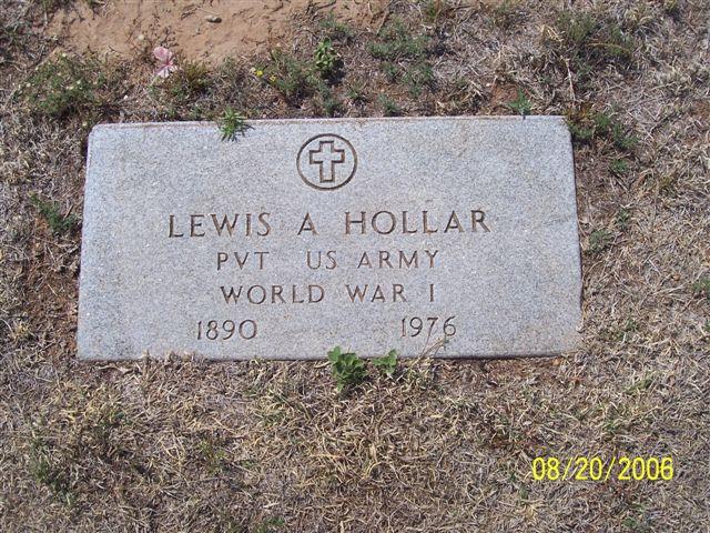 Tombstone of Lewis A. Hollar (1890-1976)