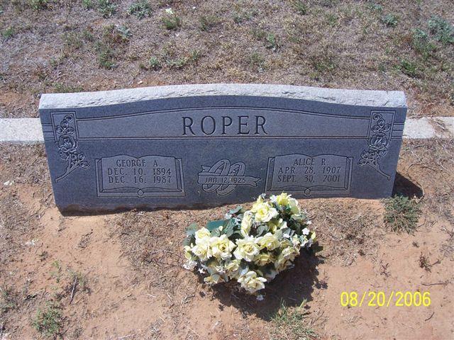 Tombstone of George A. Roper (1894-1987) and Alice R. Roper (1907-2001)