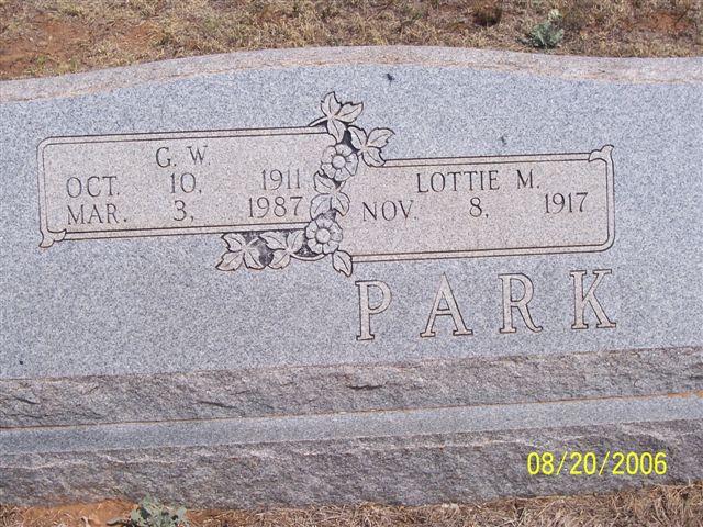 Tombstone of G. W. Park (1911-1987) and Lottie M. Park (1917-     )