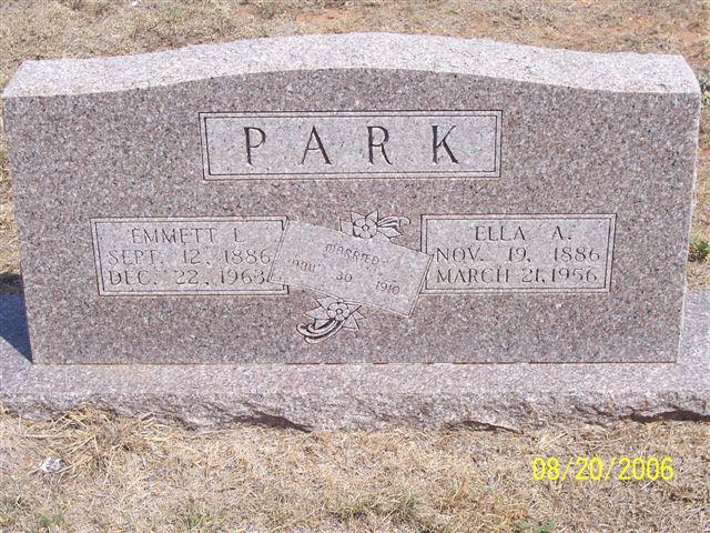 Tombstone of Emmett L. Park (1886-1963) and Ella A. Park (1886-1956)