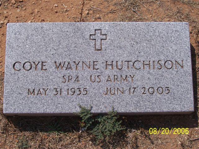 Tombstone of Coye Wayne Hutchison (1935-2003)