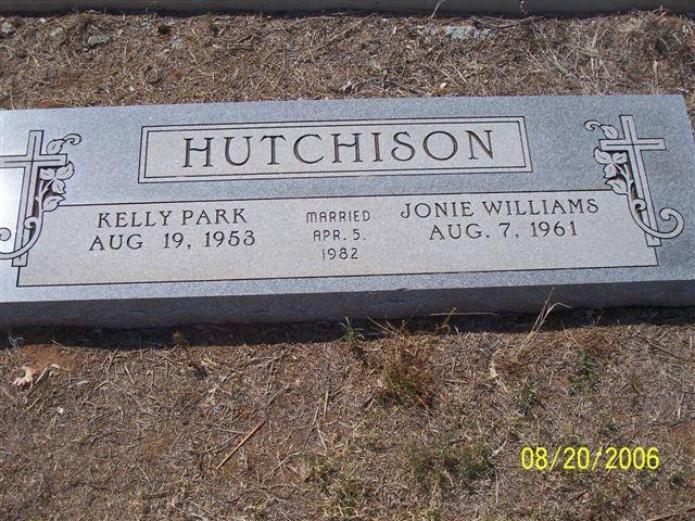 Tombstone of Kelly Park Hutchison (1953-1982) and Jonie Williams Hutchison (1961-     )