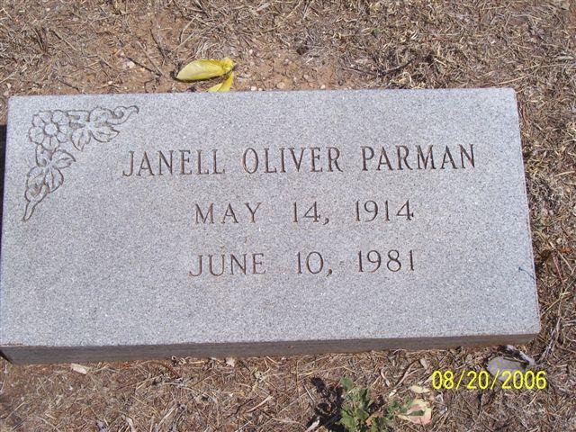 Tombstone of Janell Oliver Parman (1914-1981)
