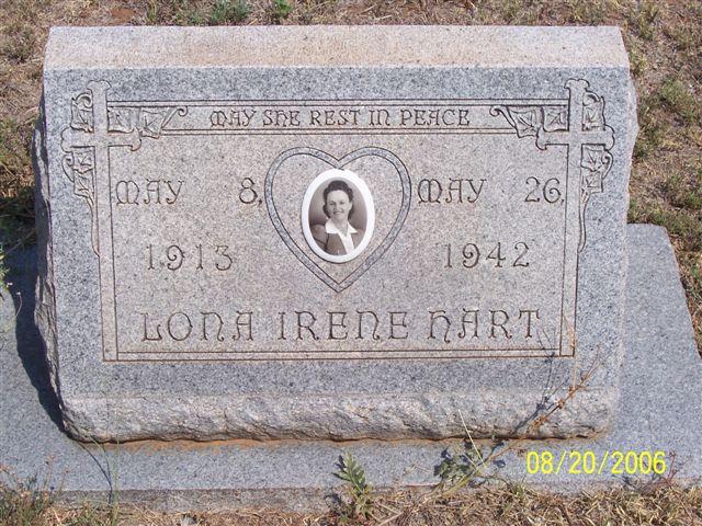 Tombstone of Lona Irene Hart (1913-1942)