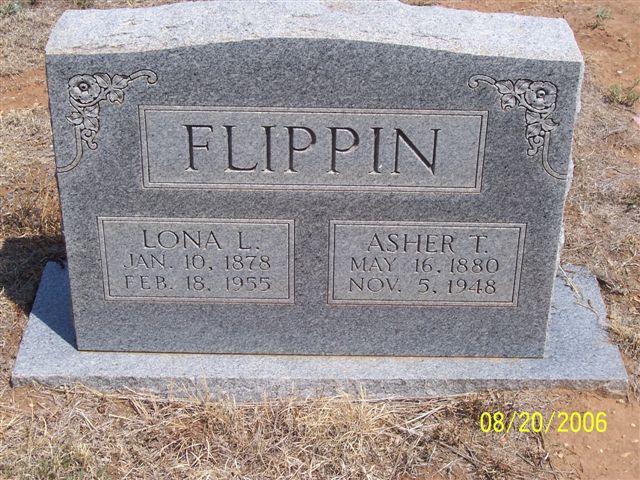Tombstone of Asher T. Flippin (1880-1948) and Lona L. Flippin (1878-1955)