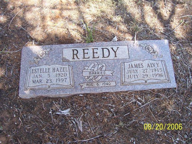 Tombstone of James Alvy Reedy (1915-1996) and Estelle Hazel Reedy (1920-1997)