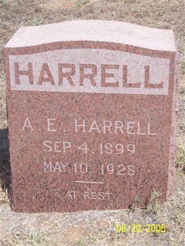 Tombstone of A. E. Harrell (1899-1928)