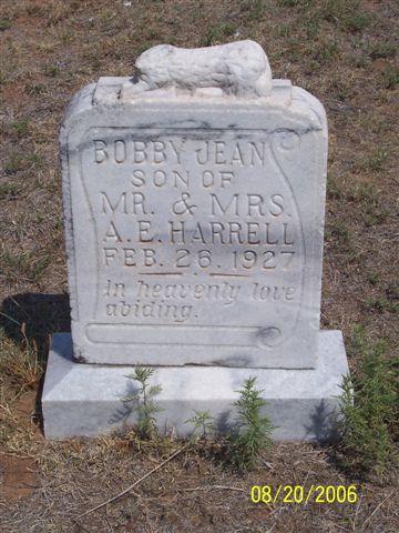 Tombstone of Bobby Jean Harrell (1927)