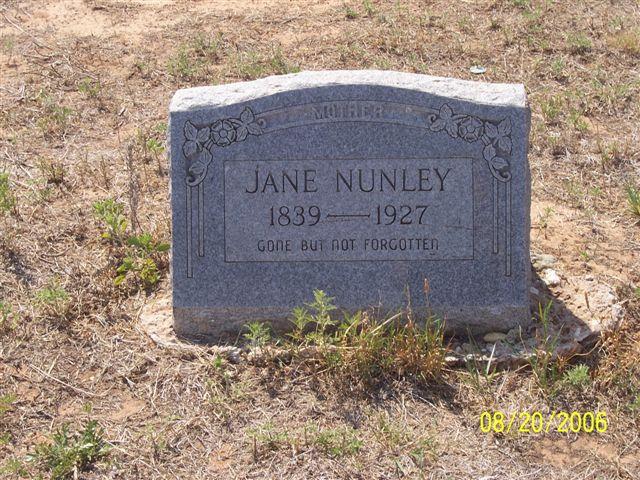Tombstone of Jane Nunley (1839-1927)