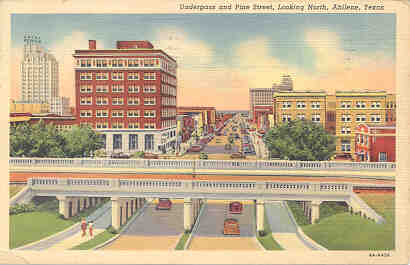 Postcard, Underpass and Pine Street, looking north, Abilene, Texas
